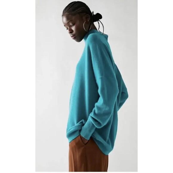 Free People Sweaters - Free People Women Ottoman Preppy 100% Cashmere Tunic Teal Sweater Top Sz M NWT